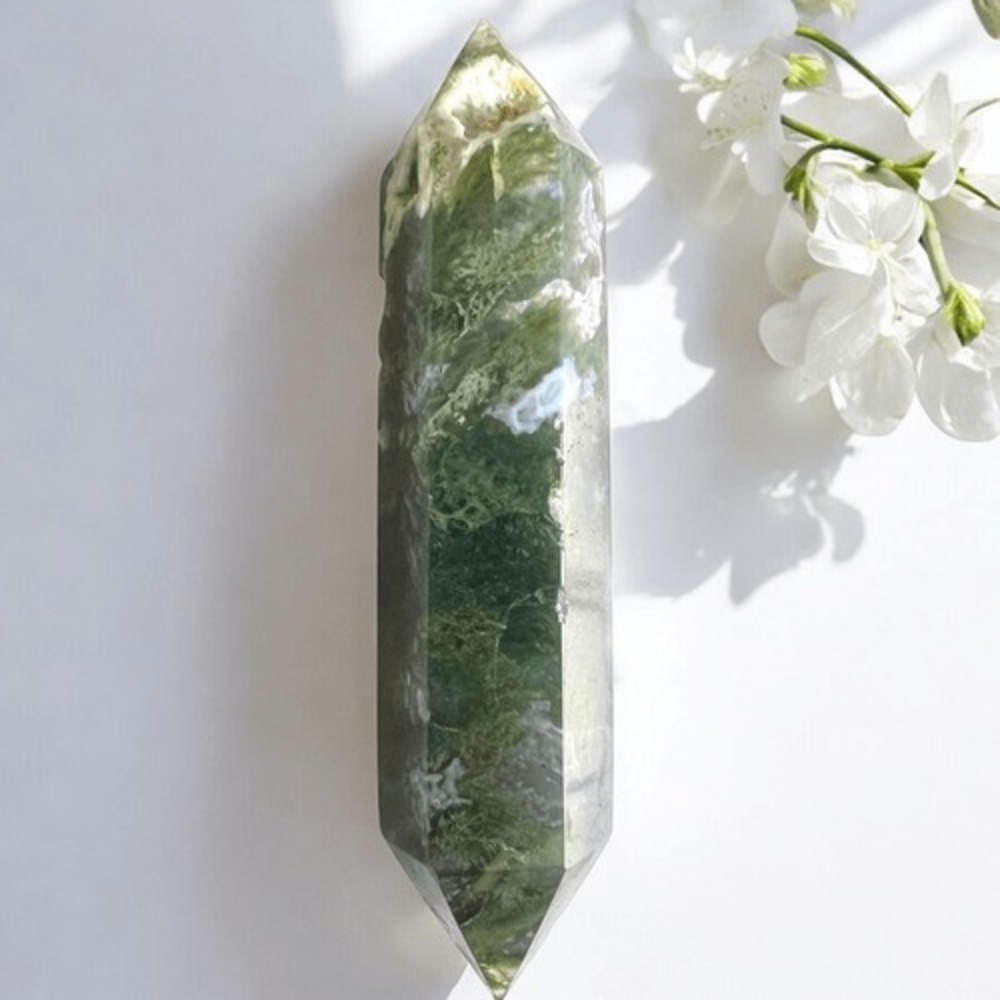 Moss Agate‎ Crystal Double Terminated Point